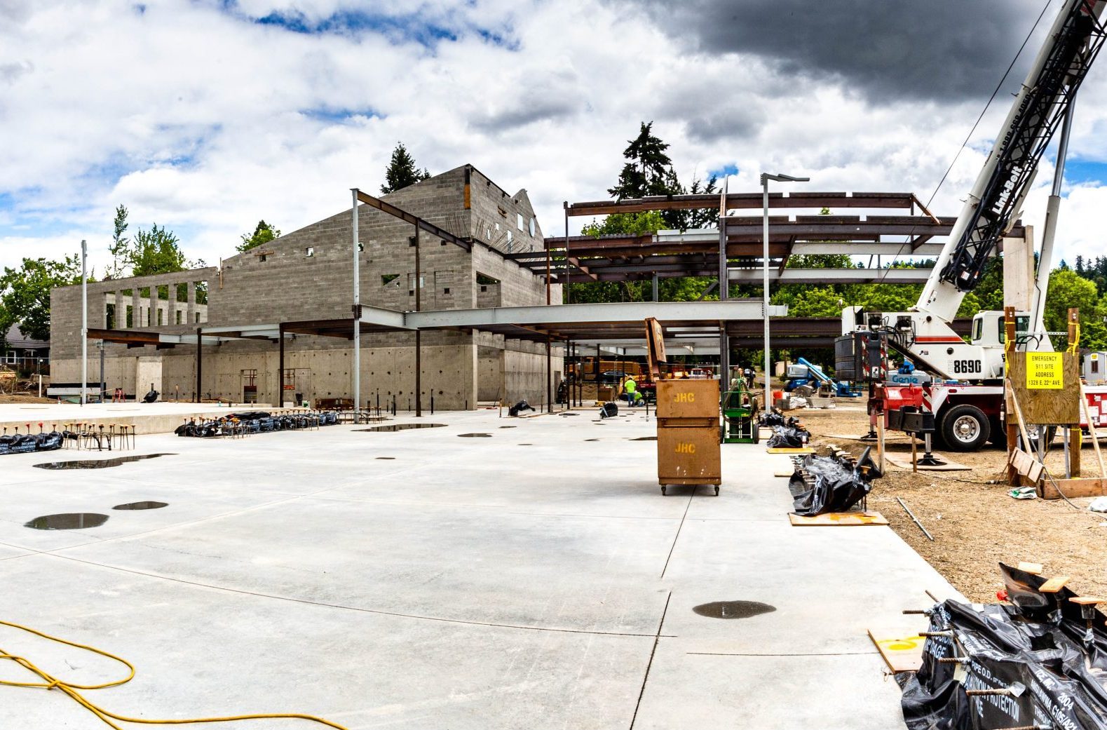 Edison update: a view of a new slab and the new gym.