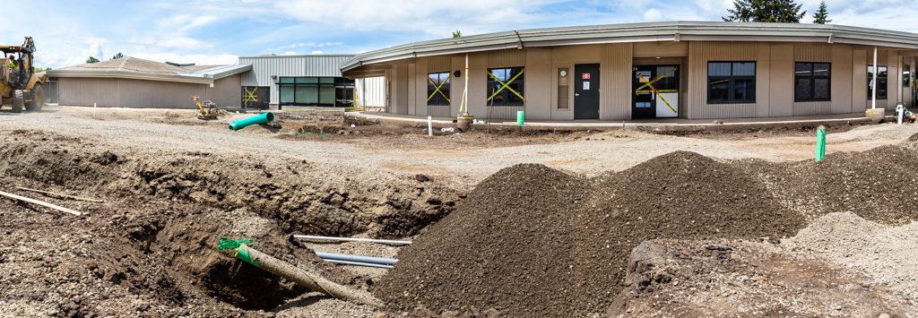 Gilham construction: view of the preconstruction work on the new courtyard.