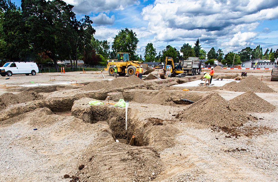 North build: view of preliminary site work on the east wing.