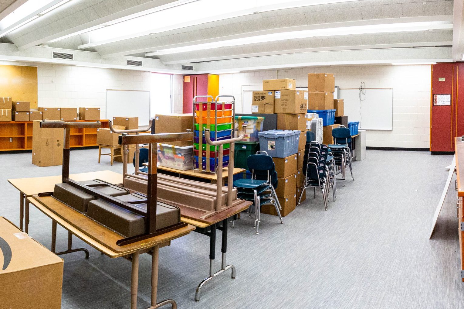 Chinese Immersion Renovation: view of a renovated classroom with teaching materials delivered to the space.