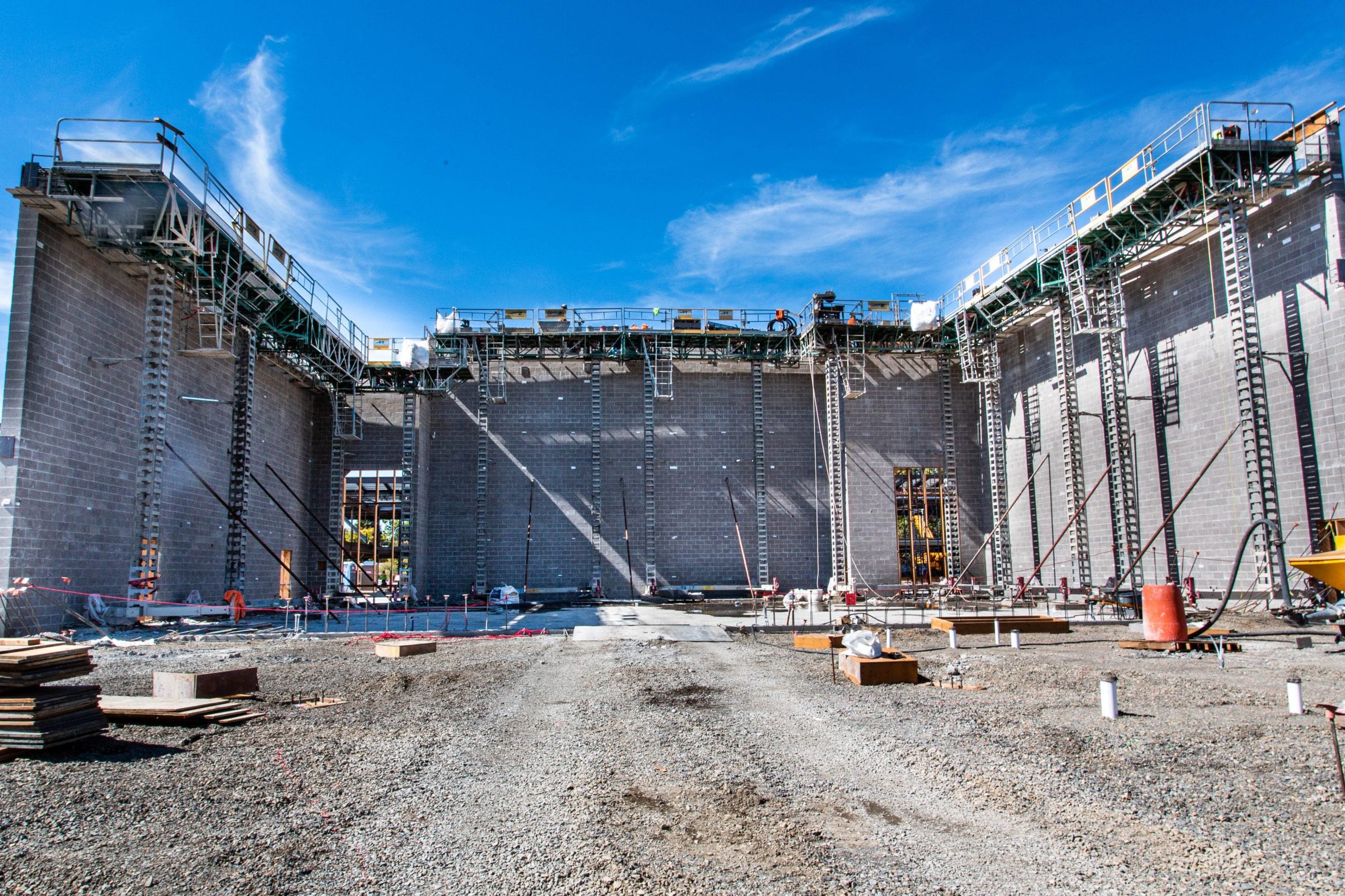 North build: view of the interior of the auxiliary gym to showcase the area's progress.