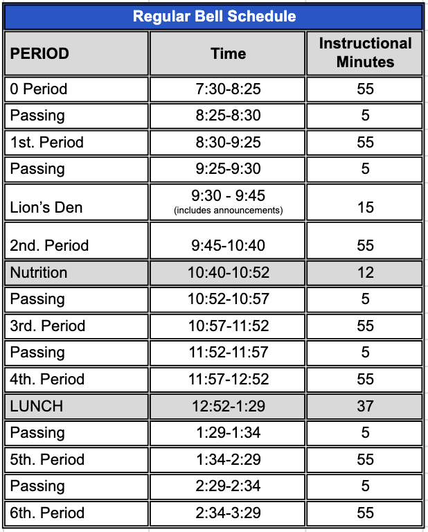 Regular Bell Schedule