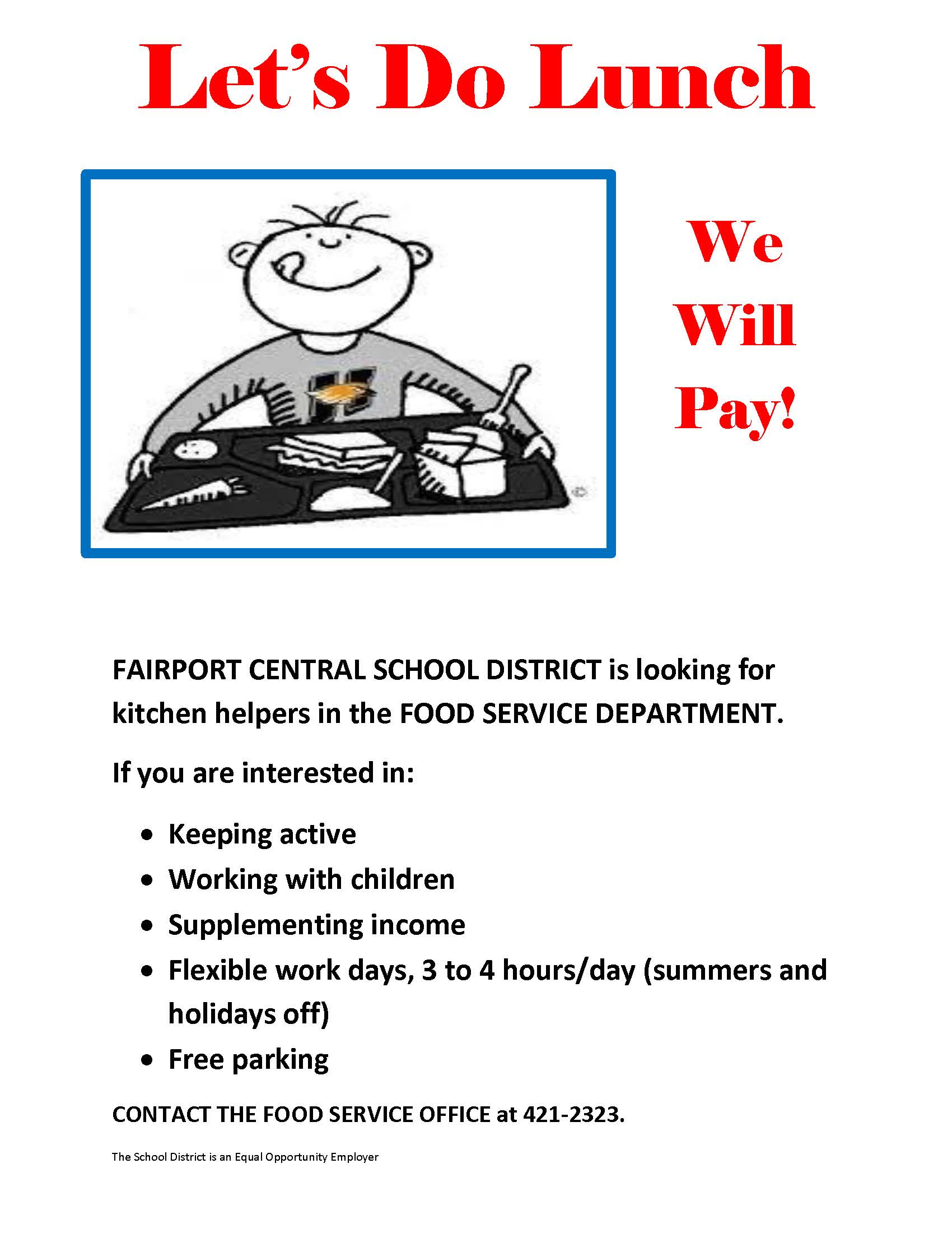 Lets Do Lunch Advertisement for employment with the food service department