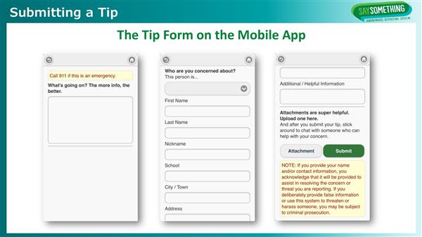 Say Something Anonymous Reporting System the Tip Form on the Mobile App