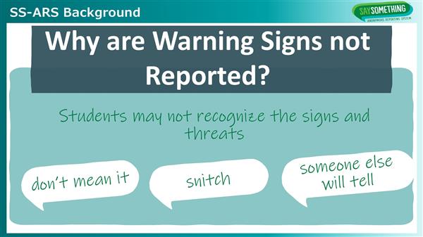 Say Something Anonymous Reporting System Why are Warning Signs not Reported