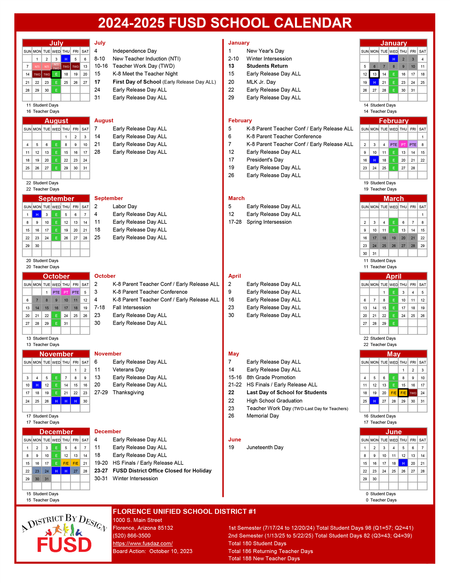 2024-2025 District Approved Year Calendar