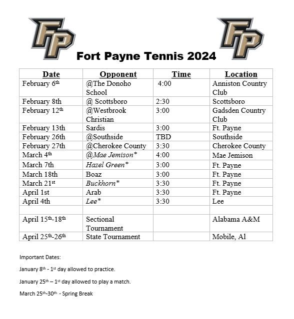 2024 Tennis Schedule
