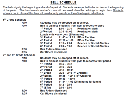 FPMS Bell Schedule
