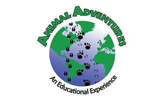  The Animal Adventures logo featuring the earth with paw prints and hoof prints across it.