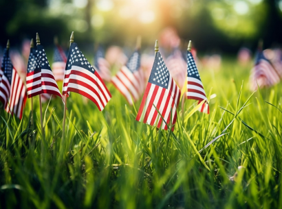  American flags standing up in grass