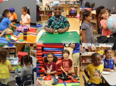  collage of preschool children in classrooms