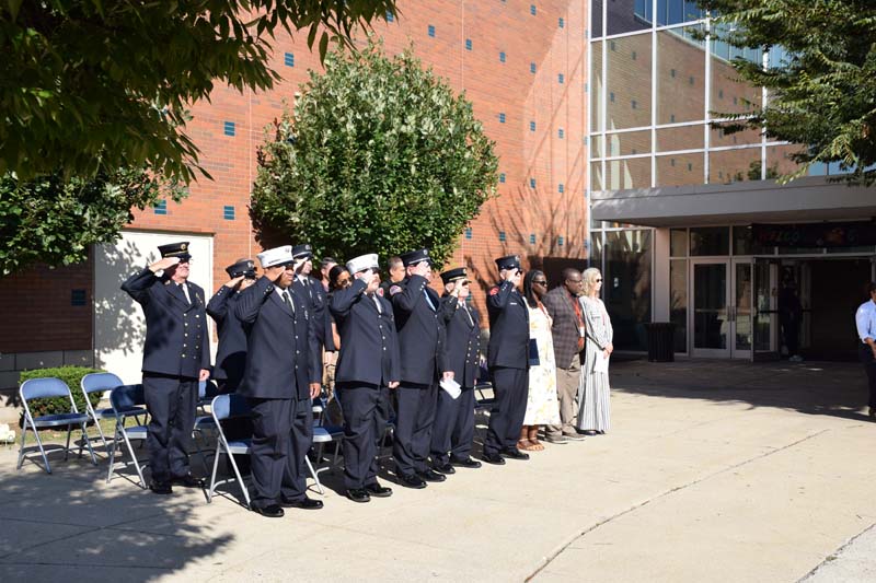 New Visions students and staff gathered outside for the annual Sept. 11 ceremony.  