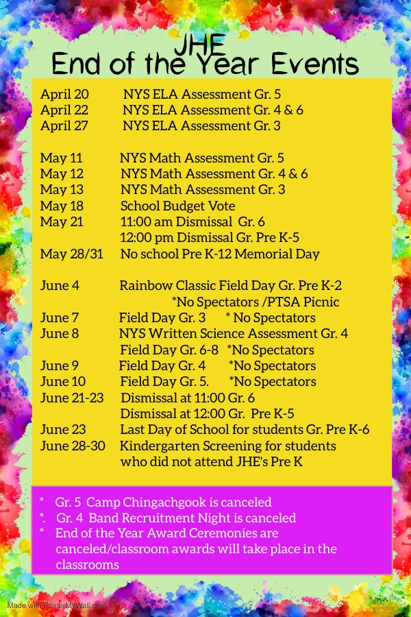 End of Year Events for Joseph Henry Elementary School