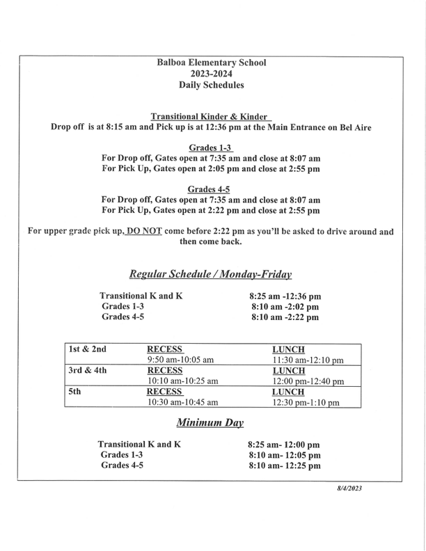 Bell Schedule