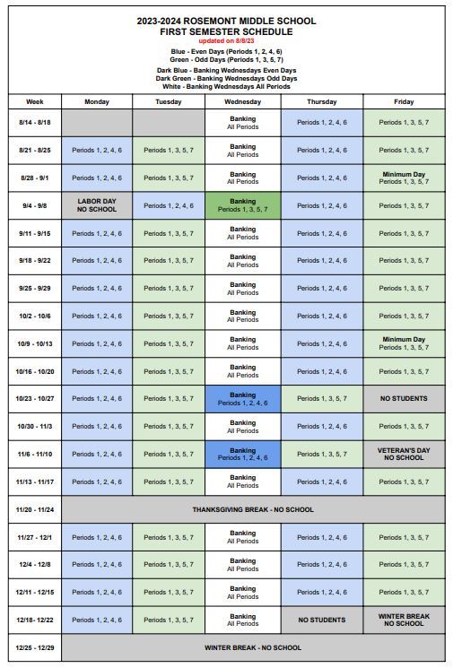  Semester 1 Schedule