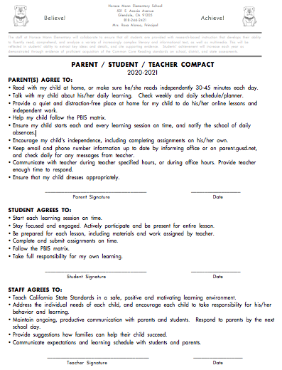 Parent Student Teacher Compact