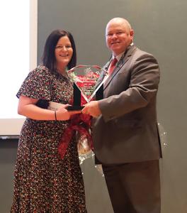 2023-24 Glynn County Teacher of the Year Helen Kennedy, left, and Superintendent Scott Spence.