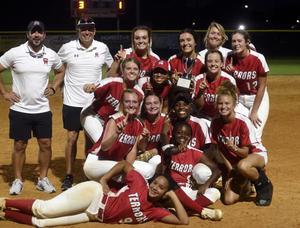 Glynn Academy celebrates with the City Championship trophy after a 7-1 win over Brunswick High on Sept. 22.
