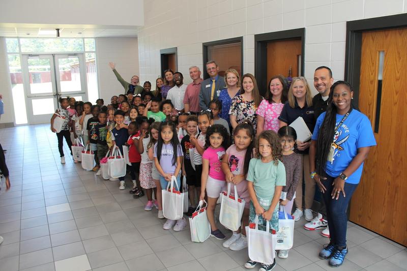 Altama Elementary School students with local business leaders for the kickoff of the Business Buddies program.