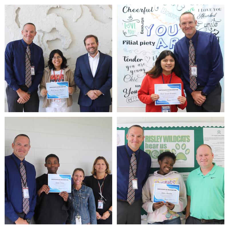 Nicole Gonzalez-Hernandez (Glynn Middle School), from top left, Yissel Zavala-Hernandez (Jane Macon Middle School), Judah Wilcox (Needwood Middle School), and Amber Houston (Risley Middle School) were named 2023 REACH Scholars.