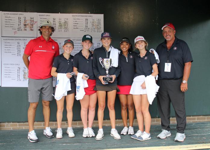 The Glynn Academy girls golf team poses for a photo after winning the GHSA Class 6A Golf State Championships at Jekyll Island Golf Club.