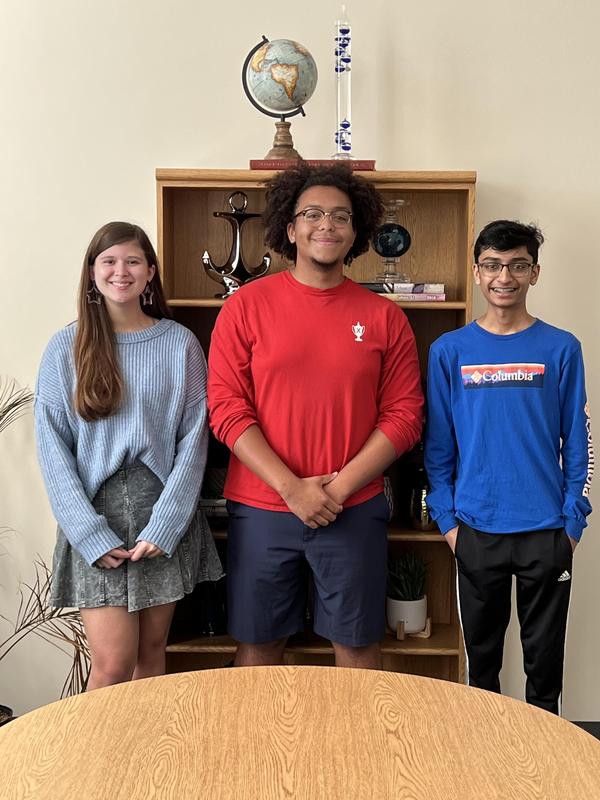 Katie Mae Owens, left, Quame Pierre, and Manas Patel.