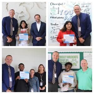 Nicole Gonzalez-Hernandez (Glynn Middle School), from top left, Yissel Zavala-Hernandez (Jane Macon Middle School), Judah Wilcox (Needwood Middle School), and Amber Houston (Risley Middle School) were named 2023 REACH Scholars.