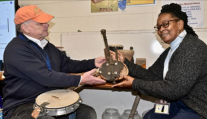 Burroughs-Molette music teacher Charles Maley recently donated three historic African music instruments to the Gullah Geechee Georgia Museum at the historic Needwood Baptist Church in Brunswick so they can be preserved for future generations. Delores Polite is the head and curator of the museum.