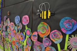 Ashley Carter, an art teacher at Sterling Elementary School, and her students created a mural out of recycled materials, including old copies of The Brunswick News.