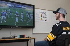 Glynn Academy senior Vincent Higgins warms up before playing in the GHSA Spring Esports Madden playoffs recently.