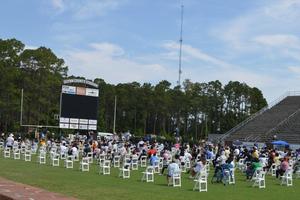 Brunswick High seniors participate in graduation practice.