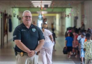 Glynn County Schools Police Chief Rod Ellis poses for a photo at Burroughs-Molette Elementary School in Brunswick. Ellis plans to retire Sept. 29.
