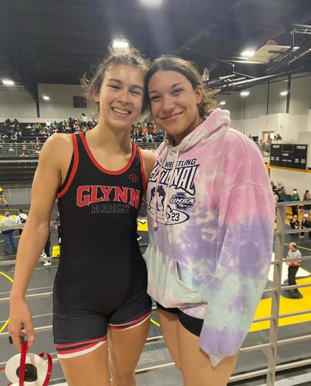 Glynn Academy\'s Marigona Lau and Nevaeh Laird pose for a photo after competing in the GHSA Girls Section 2 in Hamilton recently.