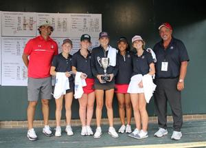 The Glynn Academy girls golf team poses for a photo after winning the GHSA Class 6A Golf State Championships at Jekyll Island Golf Club.