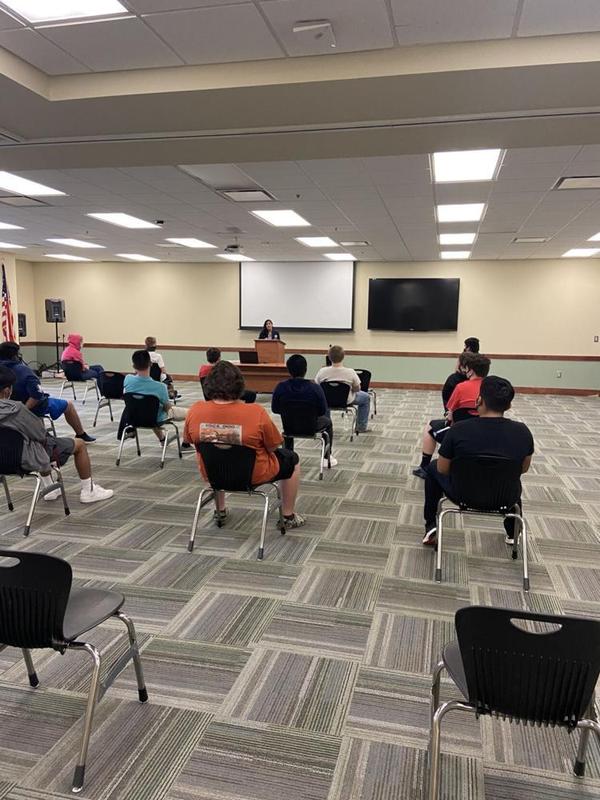 Cherise Cartwright, a commercial realtor and developer for Cartwright International Real Estate Services, speaks with GICCA students about what local employers expect from job applicants.