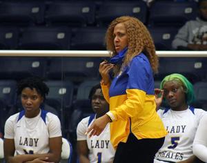 Brunswick High girls head basketball coach Maria Mangram looks out onto the court during a game this season.