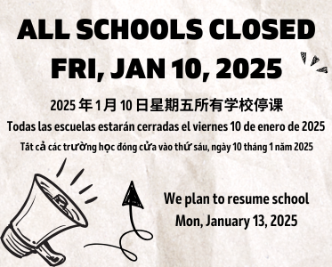 All Schools Closed Fri Jan 10, 2025