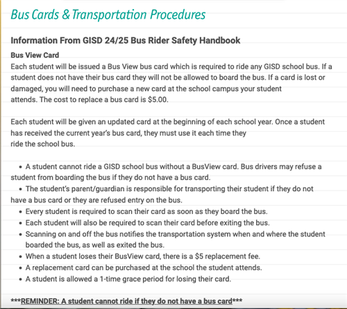 Bus Cards and Transportation Procedures