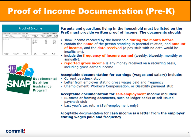 Proof of Income (Pre-K)