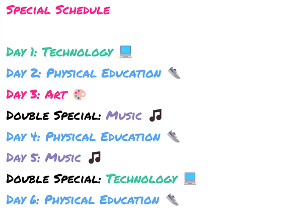 Weekly Special Schedule