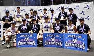 photo of Boys Varsity Basketball team with trophy