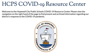 the image is a screenshot of the HCPS COVID-19 Resource Page