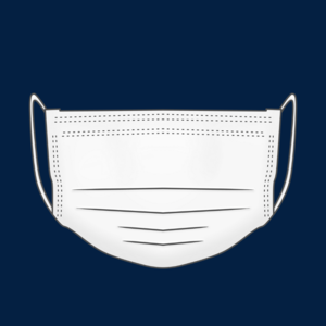 the image is a clipart of a white, medical face mask worn to prevent the spread of germs. this clip art is on a dark blue background.