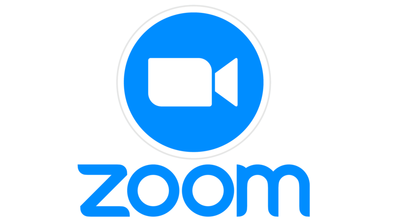 the image is the company Zoom\'s logo. a video message icon in white and blue with the word \"zoom\" underneath.