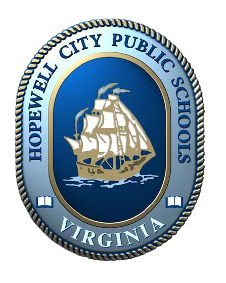 the image is the HCPS logo. it is an oval with a ship in the middle. hopewell city public schools sound the outline of the oval.
