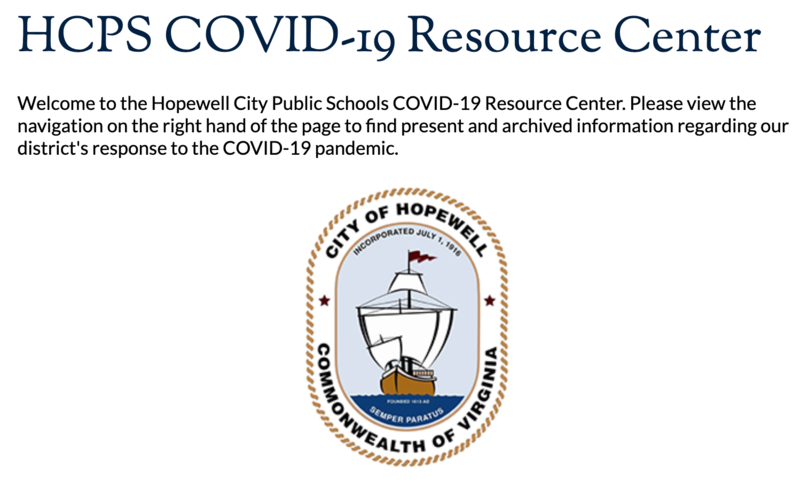 the image is a screenshot of the HCPS COVID-19 Resource Page