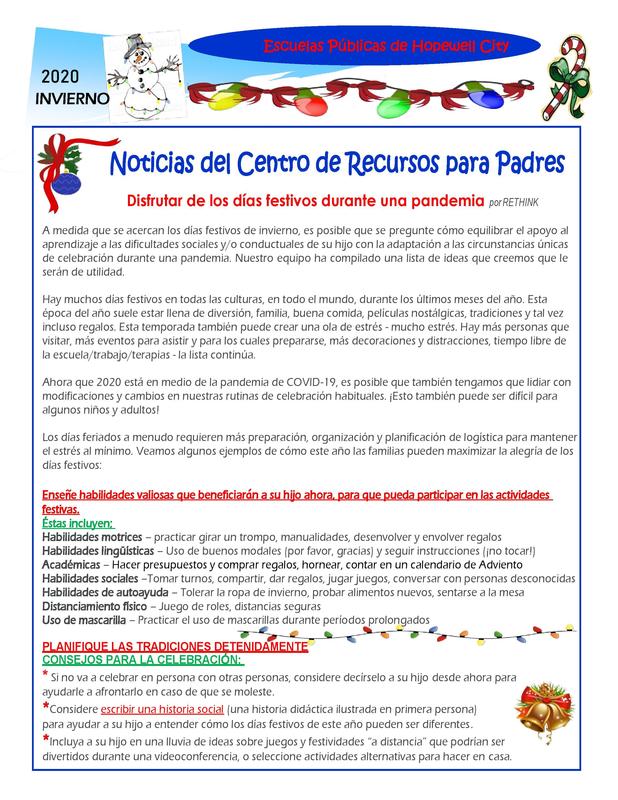 Spanish words on a newsletter