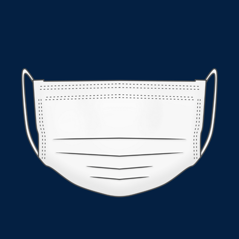 the image is a clipart of a white, medical face mask worn to prevent the spread of germs. this clip art is on a dark blue background.