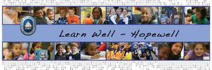 the image is a collage of students with the words \"live well, hopewell\"  over them