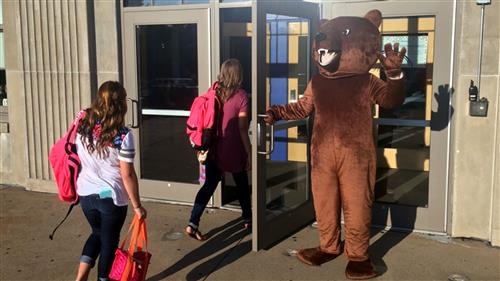 Browning Springs Bear greets students 